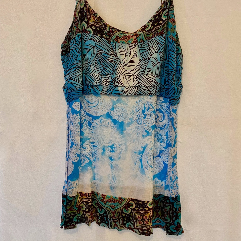 blues & browns colorful strappy polka dot tank for summer